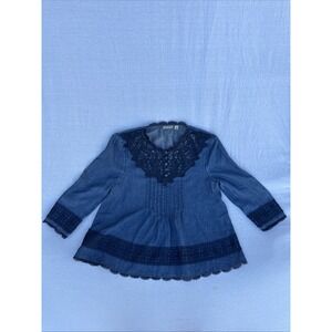 Anthropologie HOLDING HORSES Perra Popover Top Crochet Lace Denim Blue‎ Size 4P